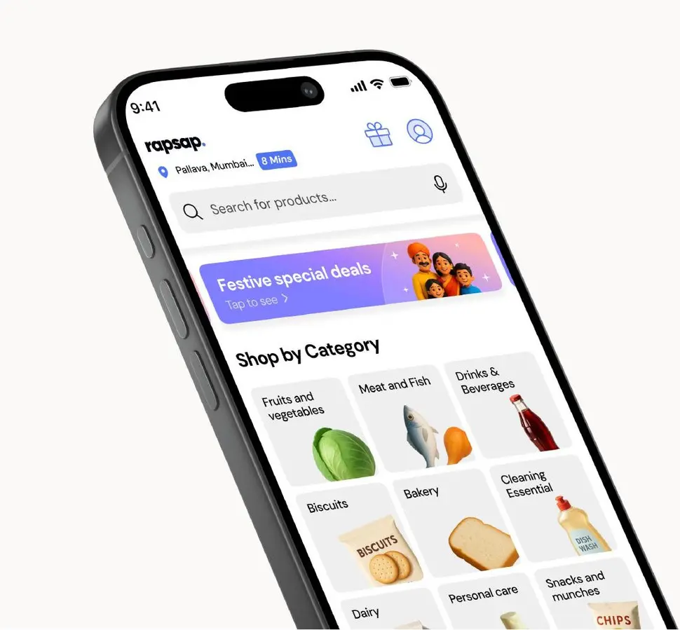 rapsap app product and category screens
