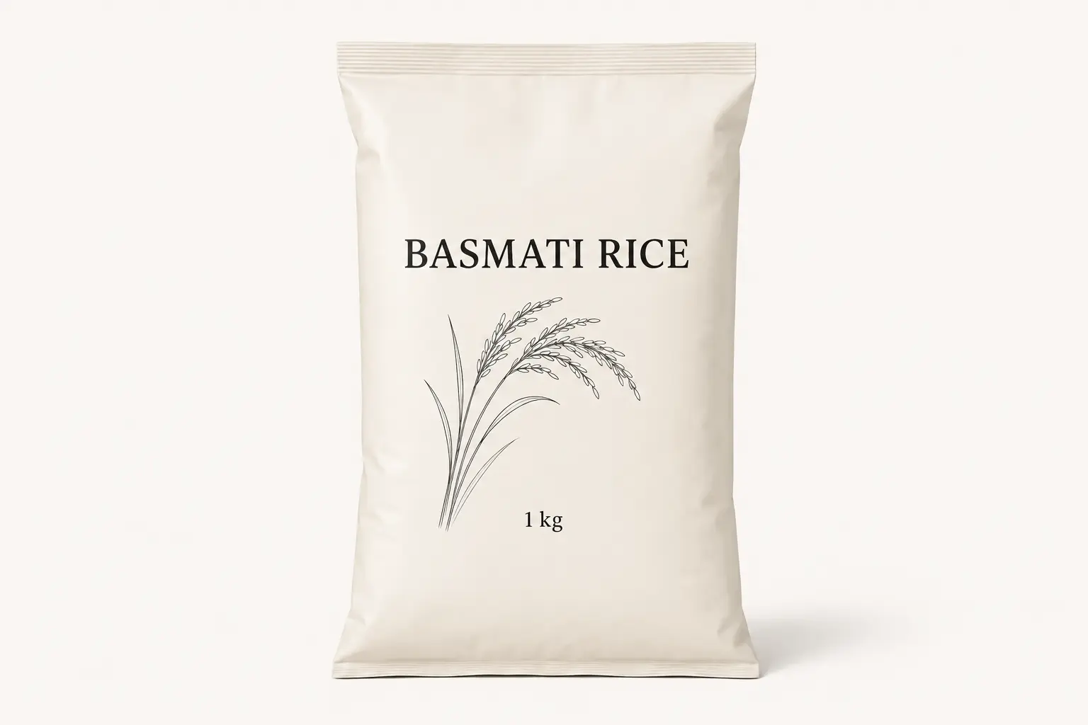 Fictional basmati rice pouch demonstrating a proposed AaharAnk आ mark at the bottom-right