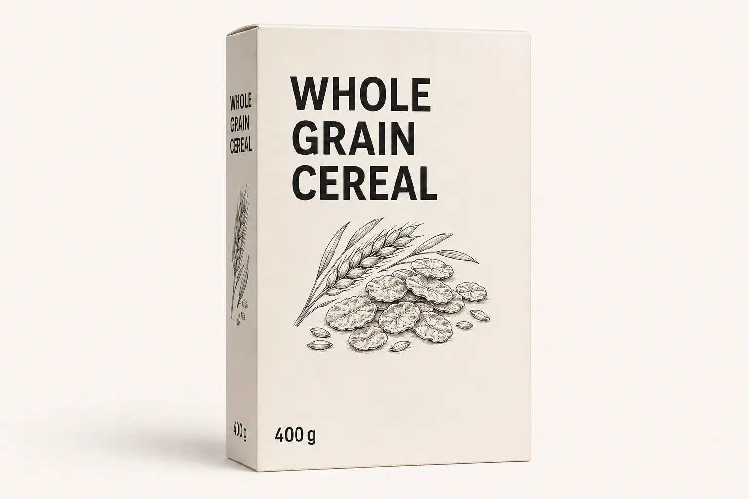 Fictional whole-grain cereal carton demonstrating a proposed AaharAnk इ mark at the bottom-right